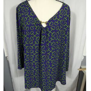 Perfect By Carson Kressley XL Blouse 3/4 Sleeves Keyhole Horse Tack Design